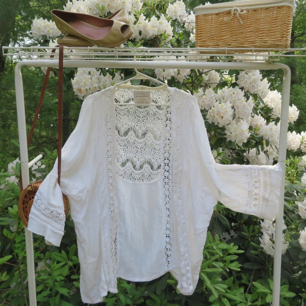Pull&Bear White Lace Kimono Cardigan